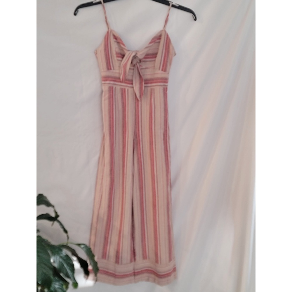 J.O.A. Just One Answer Pink Striped Tie Front‎ Wide Leg Jumpsuit Womens Small